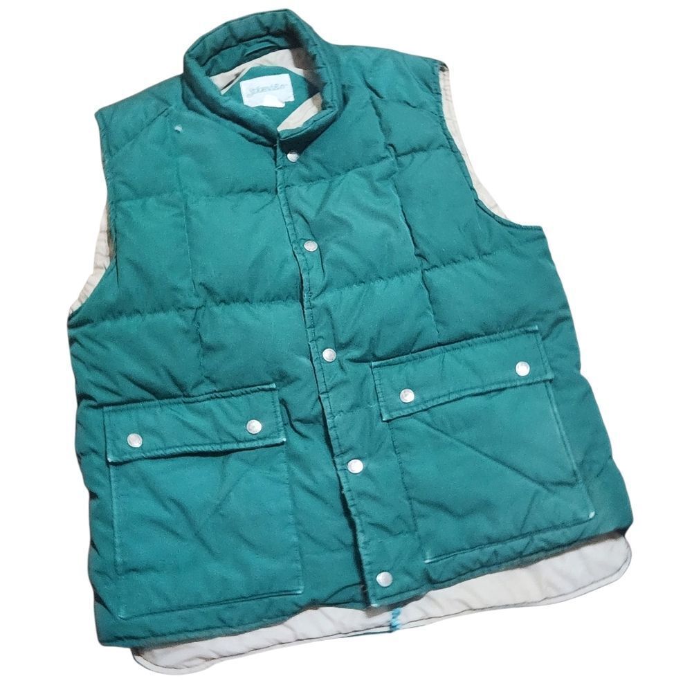 Vintage St Johns Bay Puffer Vest Mens Large Green Down Filled Zip Snap